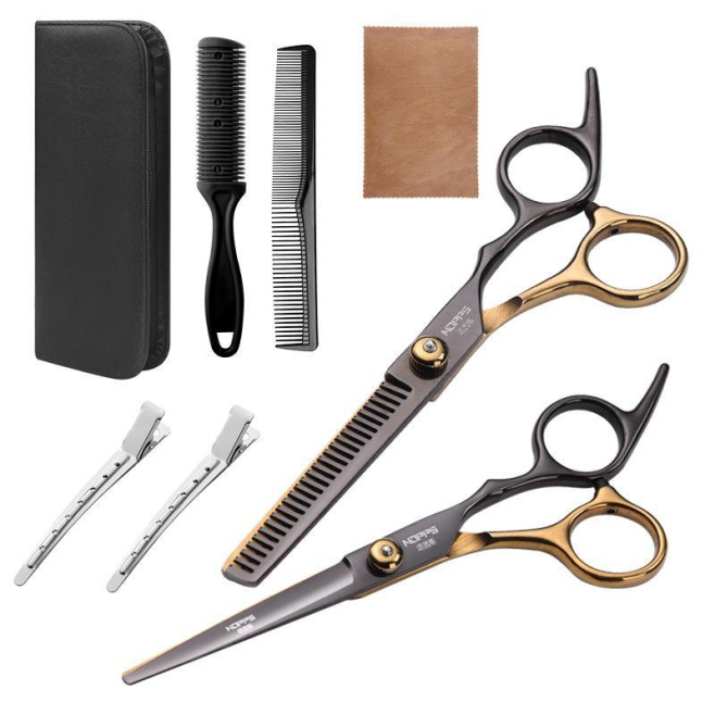 Kit De Ciseaux De Coiffure 8 Pièces En Acier Inoxydable Pour Coupe Et Désépaississage Lames Polies Poignée Ergonomique - www....