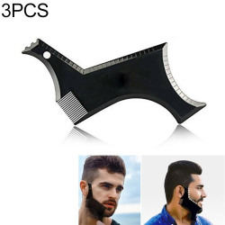 Peigne Pochoir De Mise En Forme De Barbe Pour Homme 3 Pièces Plastique PS Noir 14x18x0.3 cm