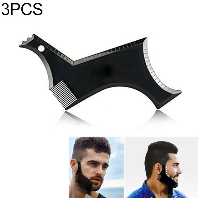 Peigne Pochoir De Mise En Forme De Barbe Pour Homme 3 Pièces Plastique PS Noir 14x18x0.3 cm - www.yonis-shop.com