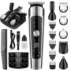 Tondeuse Électrique Homme 6 En 1 Étanche IPX6 Avec 6 Têtes Interchangeables Autonomie 80 Minutes Affichage LED Recharge USB