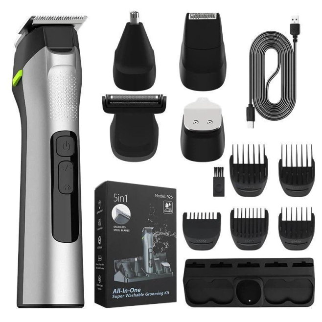 Tondeuse À Cheveux Électrique 5 En 1 Pour Visage Et Nez Étanche IPX6 Avec Éclairage LED Autonomie 90 Minutes - www.yonis-shop...