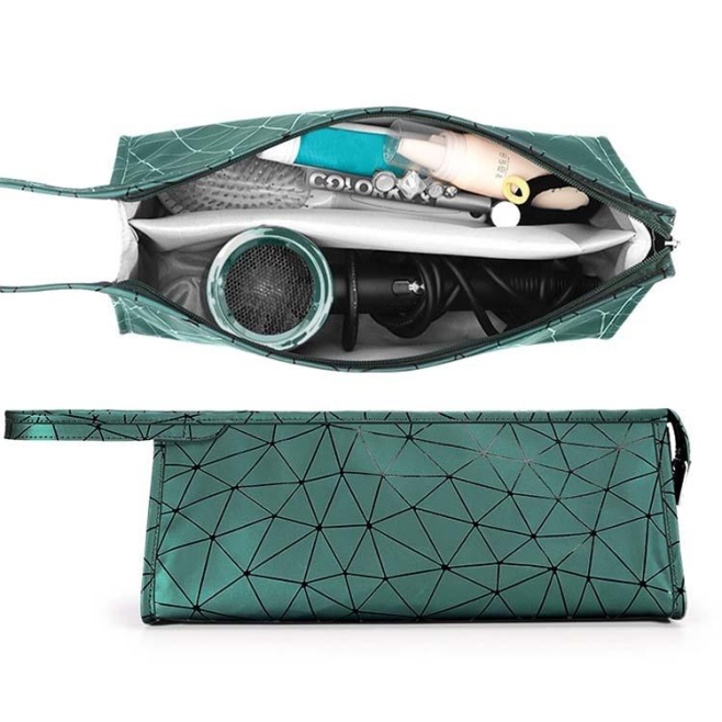 Housse De Rangement Pour Sèche-Cheveux Et Boucleur Double Compartiment Imperméable Avec Protection Intérieure Vert Émeraude -...