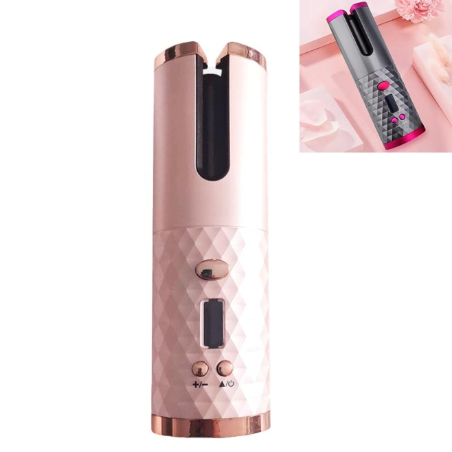 Boucleur Automatique Pour Cheveux Sans Fil Rechargeable USB Avec Écran LCD 10 Niveaux De Température Rose Portable - www.yoni...