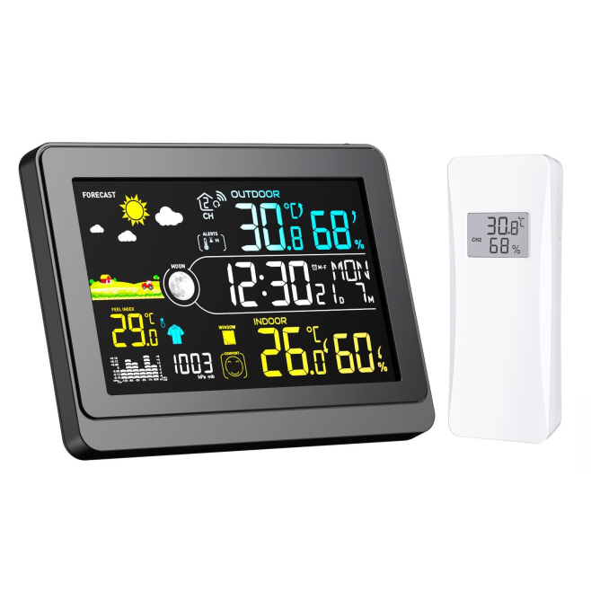 Station Météo Sans Fil Écran Couleur 5 9 Pouces Horloge Atomique Capteur Extérieur Thermomètre Hygromètre - www.yonis-shop.com