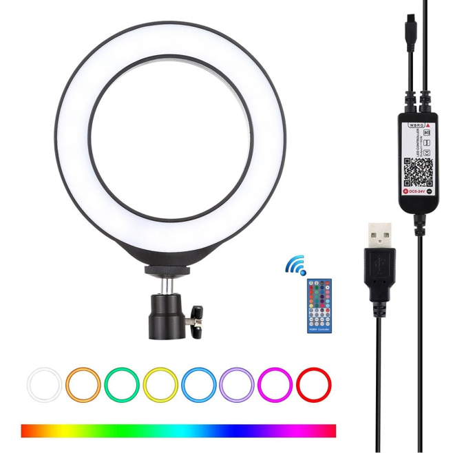 Anneau Lumineux LED RGBW USB Pour Vlog Photo Et Vidéo 16 cm Dimmable Bluetooth Avec Télécommande Et Rotule 360° - www.yonis-s...