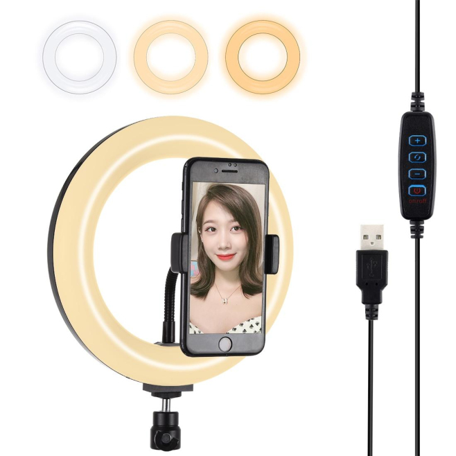 Anneau Lumineux LED 20 cm Pour Vlogging Selfies Et Vidéos USB À Intensité Réglable 3 Modes Avec Pince Smartphone - www.yonis-...