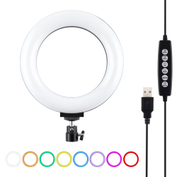 Anneau Lumineux LED 16 cm USB Pour Vlog Photo Et Vidéo RGBW Dimmable 10 Modes 8 Couleurs Avec Rotule 360° - www.yonis-shop.com