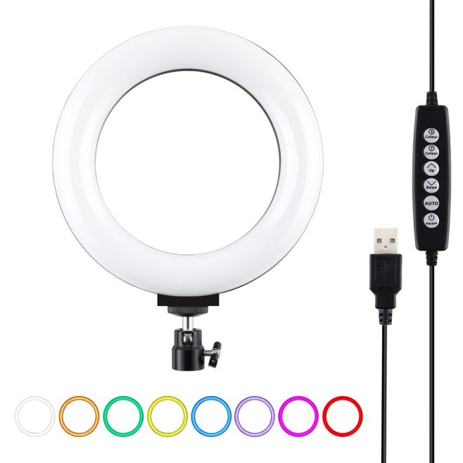 Anneau Lumineux LED 16 cm USB Pour Vlog Photo Et Vidéo RGBW Dimmable 10 Modes 8 Couleurs Avec Rotule 360° - www.yonis-shop.com