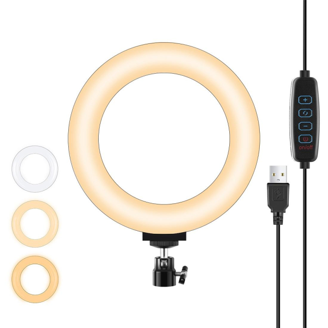 Anneau Lumineux LED Pour Vlogging Photographie Et Vidéo USB 16 Cm 3 Couleurs Intensité Réglable Tête Rotative 360° - www.yoni...