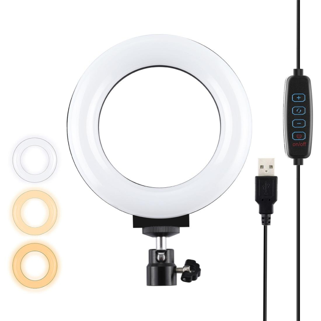 Anneau Lumineux LED USB Pour Selfie Vidéo Et Photo 12 Cm 3 Couleurs Intensité Réglable Tête Rotative À 360° - www.yonis-shop.com