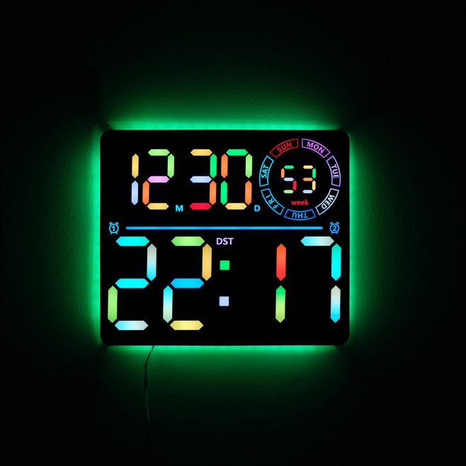 Horloge Murale Numérique LED Grand Format À Chiffres RGB Changeants Double Alarme Et Minuteur - www.yonis-shop.com