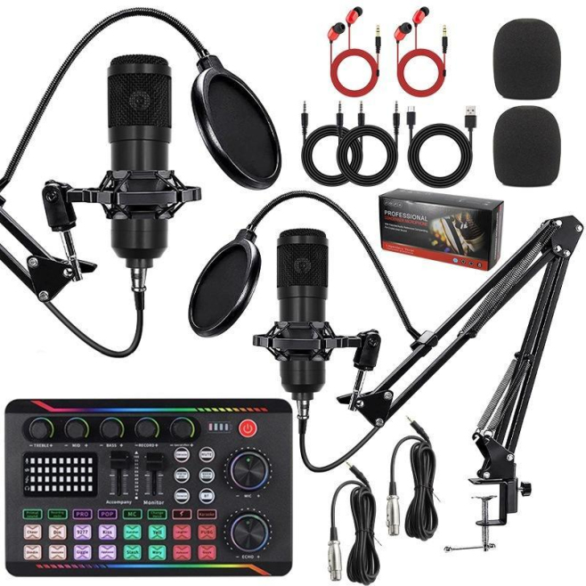 Kit Podcast À Deux Microphones Condensateurs Avec Carte Son Live 7 Modes 16 Effets Et Bras Articulés - www.yonis-shop.com