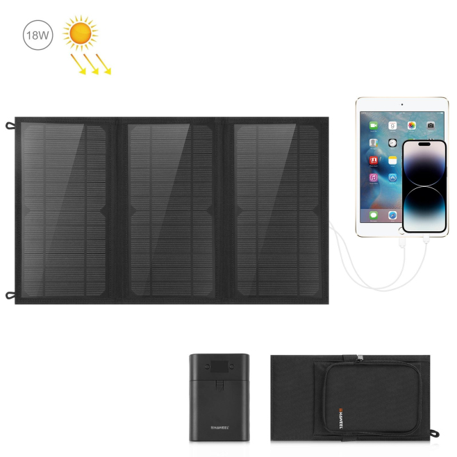 Chargeur Solaire Pliable 18 W À 3 Panneaux Pour Smartphone USB Et USB-C Charge Rapide QC3.0 AFC - www.yonis-shop.com