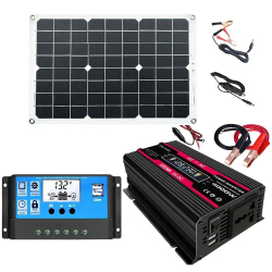 Kit Solaire 12V Avec Onduleur 300W Contrôleur 30A Et Panneau 18W Sorties 110/220V USB 5V