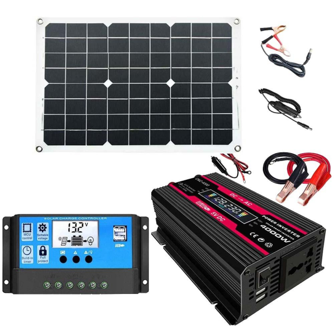 Kit Solaire 12V Avec Onduleur 300W Contrôleur 30A Et Panneau 18W Sorties 110/220V USB 5V - www.yonis-shop.com