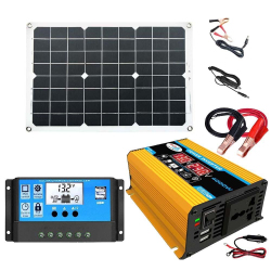 Kit Solaire 12V Avec Panneau 18W Onduleur 300W Contrôleur 30A Sortie 110/220V USB 5V