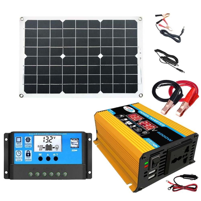 Kit Solaire 12V Avec Panneau 18W Onduleur 300W Contrôleur 30A Sortie 110/220V USB 5V - www.yonis-shop.com