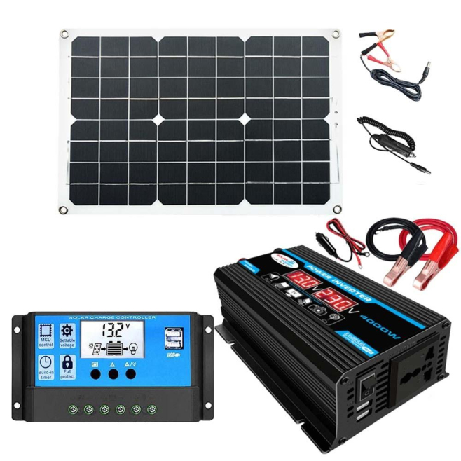 Kit Solaire 12V Avec Onduleur 300W Contrôleur 30A Panneau 18W Et Sortie USB 5V - www.yonis-shop.com