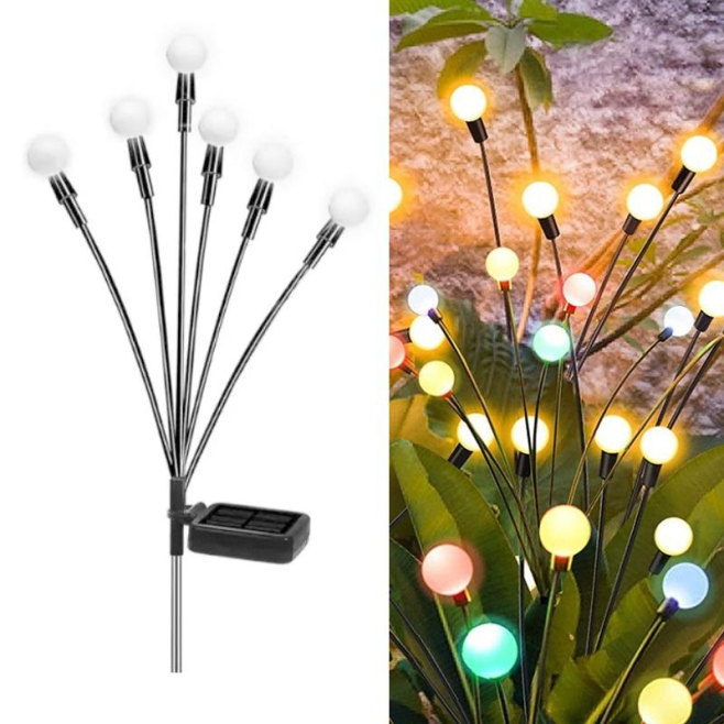 Lampes Solaires De Jardin À Lucioles 2 Pièces Étanches 6 Têtes Colorées Allumage Automatique 8 À 12 H Hauteur 70 Cm - www.yon...