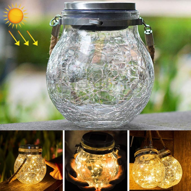 Lampe Bouteille Solaire Suspendue En Verre Pour Jardin IP55 20 LED Blanc Chaud Allumage Automatique Autonomie 6 À 8 Heures - ...