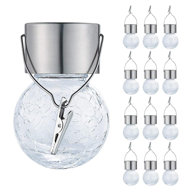 Lot De 12 Lampes Solaires À Boule En Verre Craquelé Pour Jardin Avec Clip Lumière Blanche Autonomie 8 À 10 Heures - www.yonis...