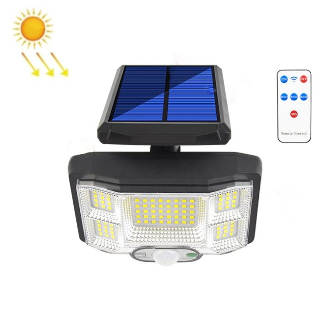 Applique Murale Solaire Extérieure 168 LED À Détection De Mouvement Étanche Orientable Avec Télécommande Et 3 Modes D’Éclaira...