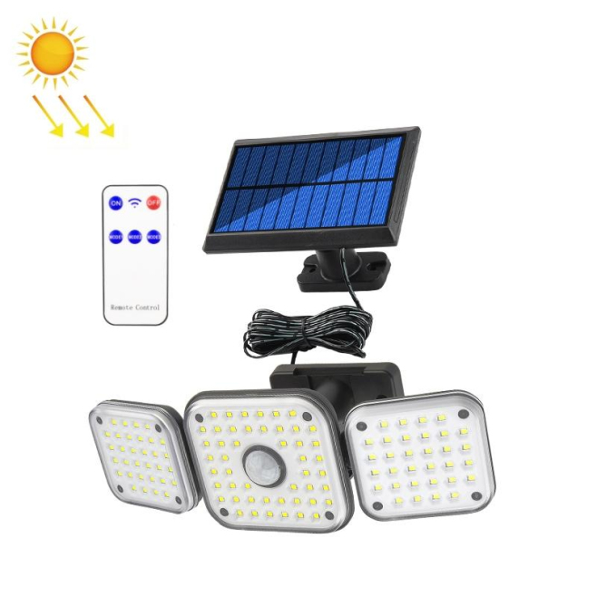 Lampe Solaire Extérieure 112 LED Pour Cour Et Couloir Détecteur De Mouvement IP65 3 Modes Télécommande Panneau Déporté - www....