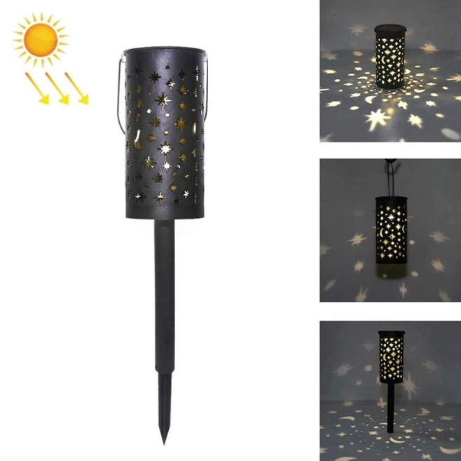 Lanterne Solaire LED De Jardin En Fer Forgé Étoiles Et Lune Lumière Chaude Motifs Projetés 8 À 10 H Batterie Non Incluse - ww...