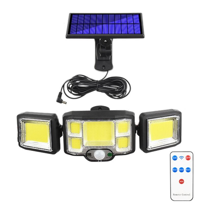 Lampe Murale Solaire LED Extérieure À Détection De Mouvement Télécommandée 192 COB Triple Rotation 450 À 500 Lumens - www.yon...