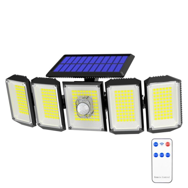Applique Murale Solaire Extérieure À Détecteur De Mouvement 300 LED 5 Têtes Orientables IP65 Avec Télécommande - www.yonis-sh...