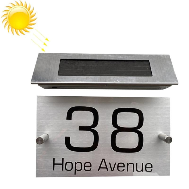 Plaque Numéro De Maison Solaire LED Murale En Acier Inoxydable Bicolore Personnalisable IP44 - www.yonis-shop.com