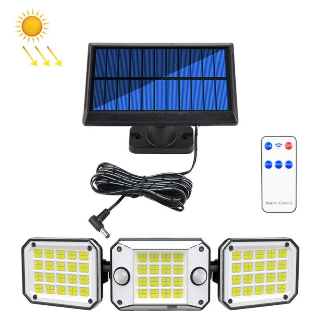 Lampe Murale Solaire Extérieure 224 LED Avec Détecteur De Mouvement Triple Tête Orientable IP67 Télécommande Et Éclairage 270...