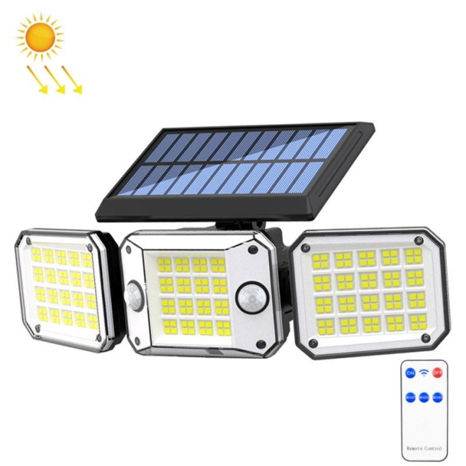 Lampe Murale Solaire Triple Tête 224 LED Avec Détecteur De Mouvement 270° Étanche IP67 Télécommande Et 3 Modes D’éclairage - ...
