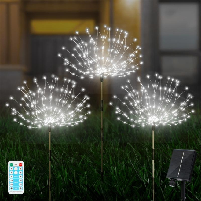 Lampe Solaire De Jardin Effet Feux D’Artifice 360 LED Hauteur 86 cm Télécommande Étanche Autonomie 10 À 12 h - www.yonis-shop...