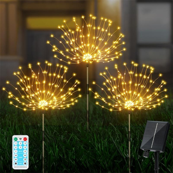 Lampe Solaire Effet Feux D’Artifice Pour Jardin 360 LED Étanche Avec Télécommande Autonomie 10 À 12 H - www.yonis-shop.com