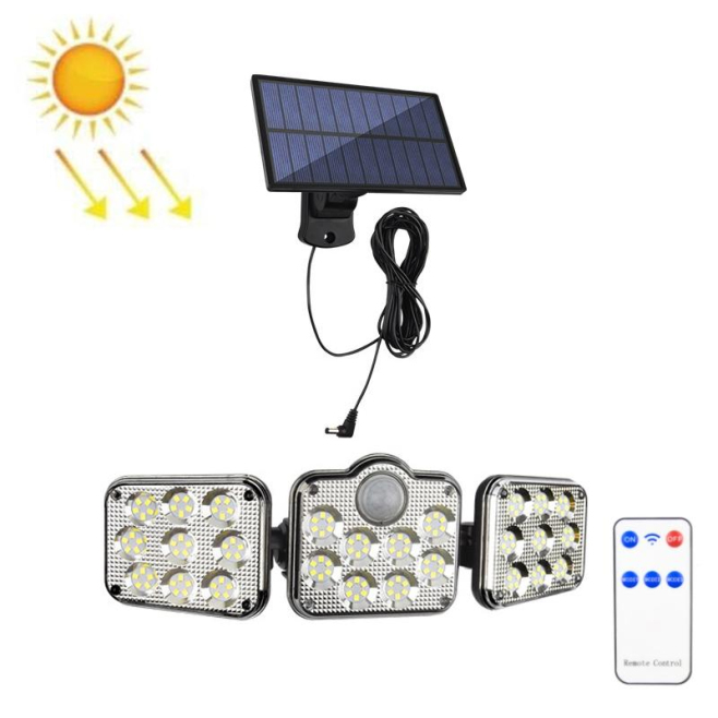 Applique Murale Solaire Extérieure À 3 Têtes Orientables Avec Détecteur De Mouvement IP65 3 Modes Et Télécommande - www.yonis...