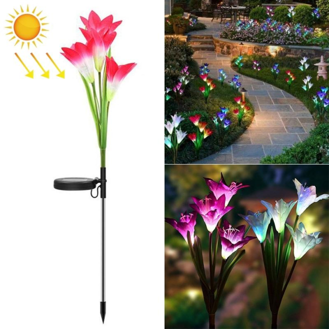 Lampe Solaire De Jardin À 4 Fleurs De Lys LED Lumière Blanche Étanche IP55 Allumage Automatique 8 Heures D’Autonomie - www.yo...