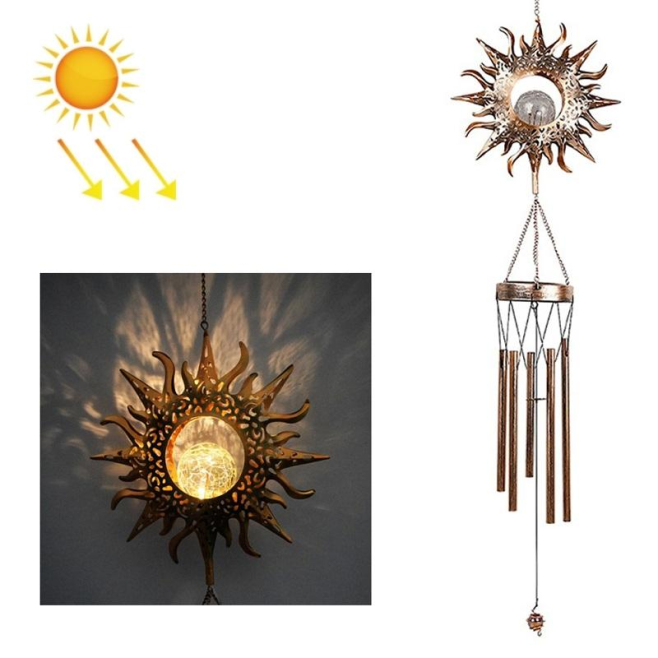 Lampe Carillon Éolien Solaire Suspendue Pour Jardin Étanche Avec Capteur De Lumière Automatique Et Effet Lumineux Fissuré - w...