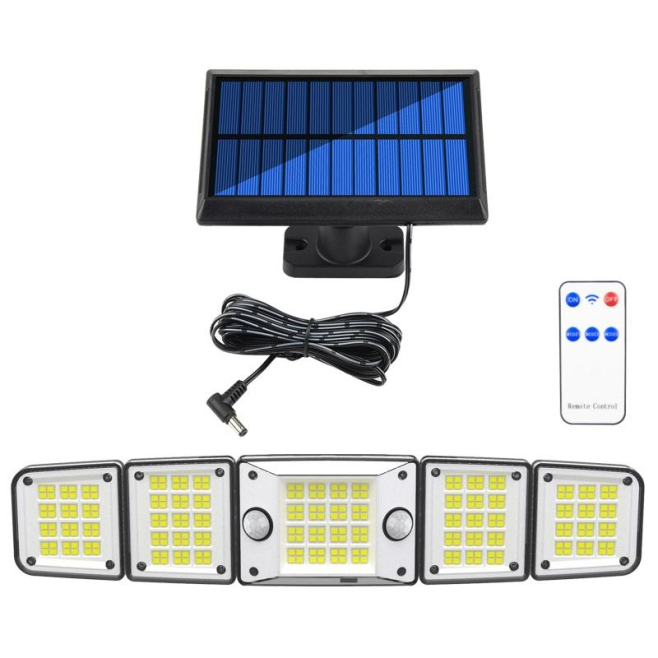 Applique Murale Solaire Extérieure Étanche À Détection Humaine 300 LED IP65 5 Panneaux Orientables - www.yonis-shop.com
