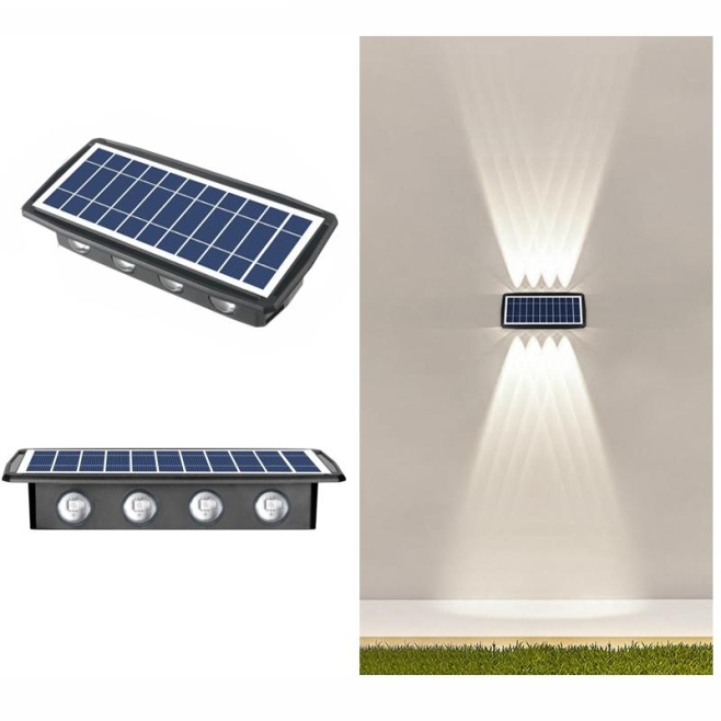Applique Murale Solaire Extérieure 8 LED Haut Et Bas Étanche IP65 Capteur De Lumière LED 5050 Lumière Colorée - www.yonis-sho...