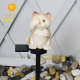 Lampe Solaire De Jardin Forme Chat En Résine LED Extérieur Blanc Chaud Allumage Nocturne Automatique 6 À 8 H