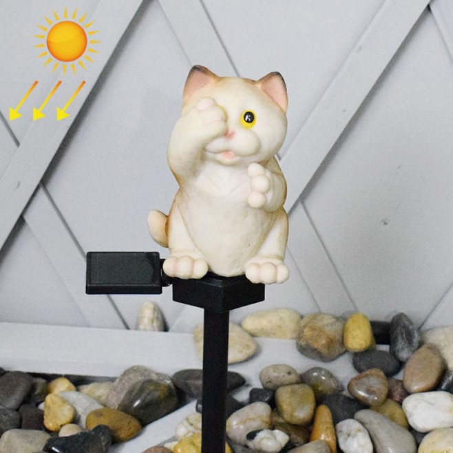Lampe Solaire De Jardin Forme Chat En Résine LED Extérieur Blanc Chaud Allumage Nocturne Automatique 6 À 8 H - www.yonis-shop...