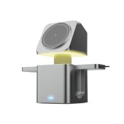 Chargeur Sans Fil 3 En 1 15 W Pour Téléphone Montre Et Écouteurs Avec Veilleuse Chaude Réglable Et Support Relevable Tactile