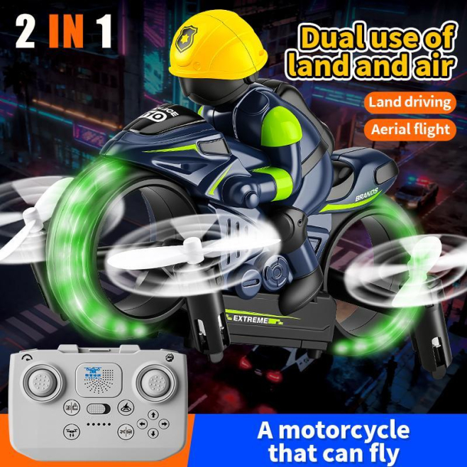 Moto Télécommandée Amphibie Avec Fonctions Voiture Et Drone Mode Drift Et Atterrissage Automatique - www.yonis-shop.com