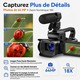 Caméscope Vidéo 6K 64 MP Avec Zoom Numérique 18x Écran Tactile 4 Pouces Microphone Et Lumière LED - www.yonis-shop.com