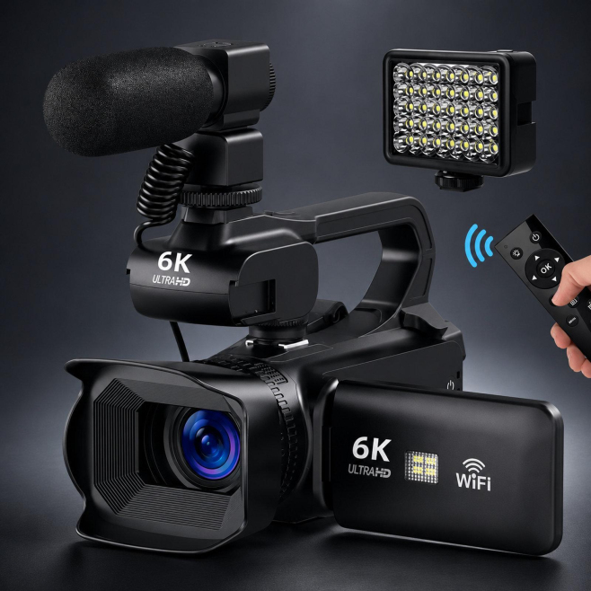 Caméscope Vidéo 6K Pour Filmer 64 MP Avec Écran Tactile 4 Pouces Zoom 18x Microphone Et Éclairage LED - www.yonis-shop.com
