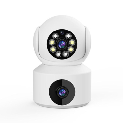 Caméra De Surveillance Connectée À Rotation 360° Double Objectif 1080P Vision Nocturne Contrôle À Distance Blanche