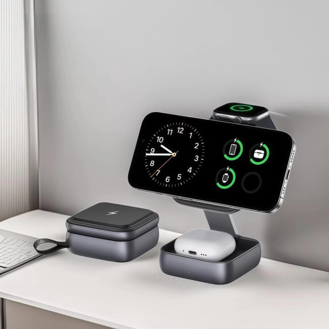 Chargeur Sans Fil Magnétique 3 En 1 Pliable Pour iPhone iWatch Et Air Pods Charge Simultanée Jusqu’à 15 W - www.yonis-shop.com