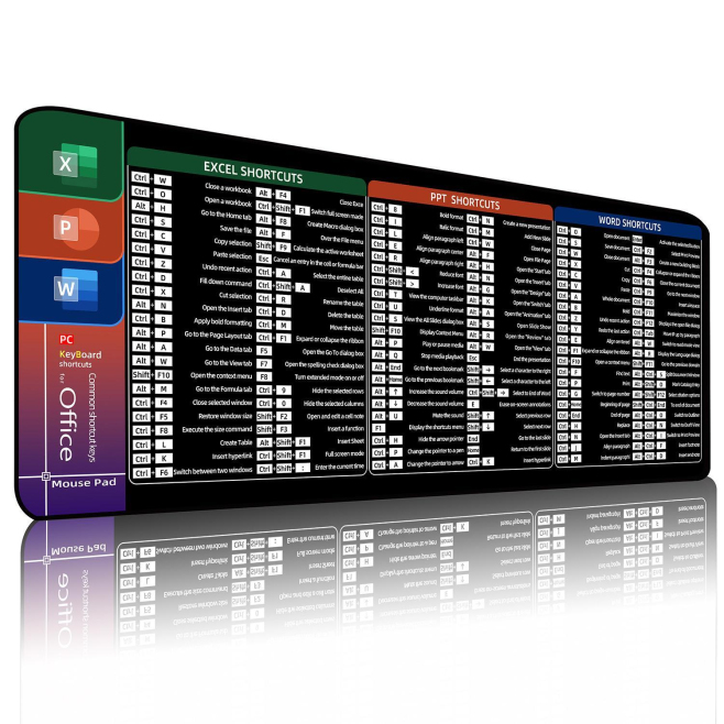 Tapis De Souris Étendu Avec Raccourcis Clavier Excel Word Et PowerPoint Bords Cousus Base Antidérapante - www.yonis-shop.com