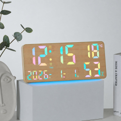 Horloge Numérique Murale Et De Bureau Grand Affichage Température Humidité Double Alarme Veilleuse RGB